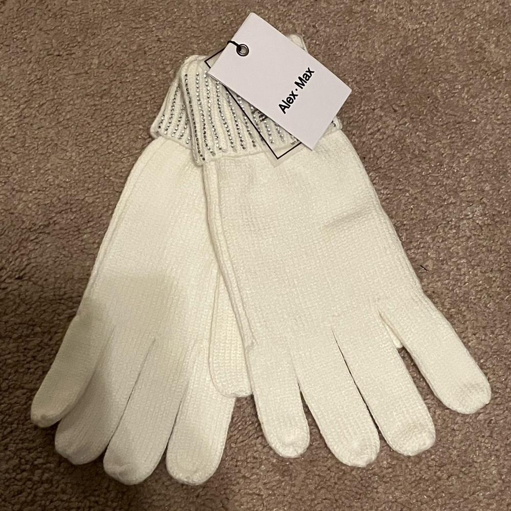 White Rhinestone Gloves
